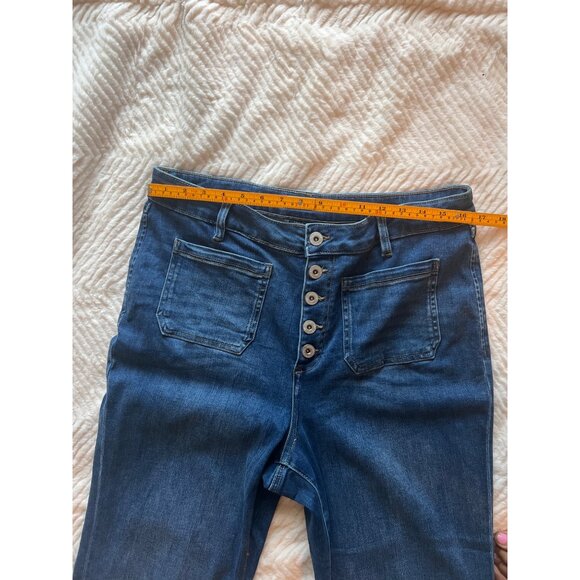 INC High Rise‎ Flare Jeans Size 14 – Stretchy Dark Wash Button Fly Denim - Picture 6 of 12